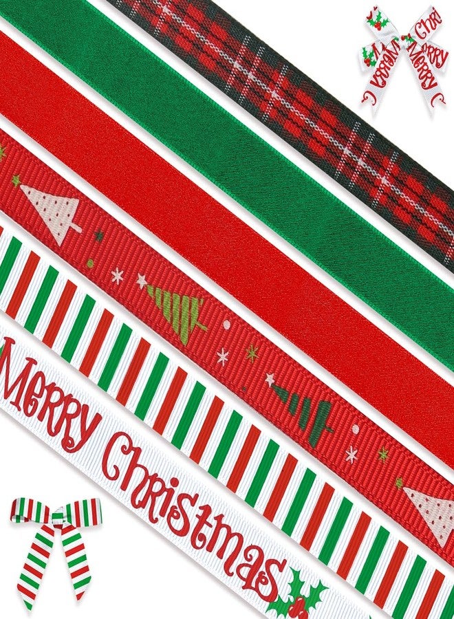 Threetols 6 Rolls 30 Yards Christmas Ribbon 3/8" Xmas Stripe Grosgrain Ribbons Green Red Satin Ribbons Christmas Tree Gift Wrapping Craft Ribbons for Winter New Year Christmas Party Events Decor - Image 1